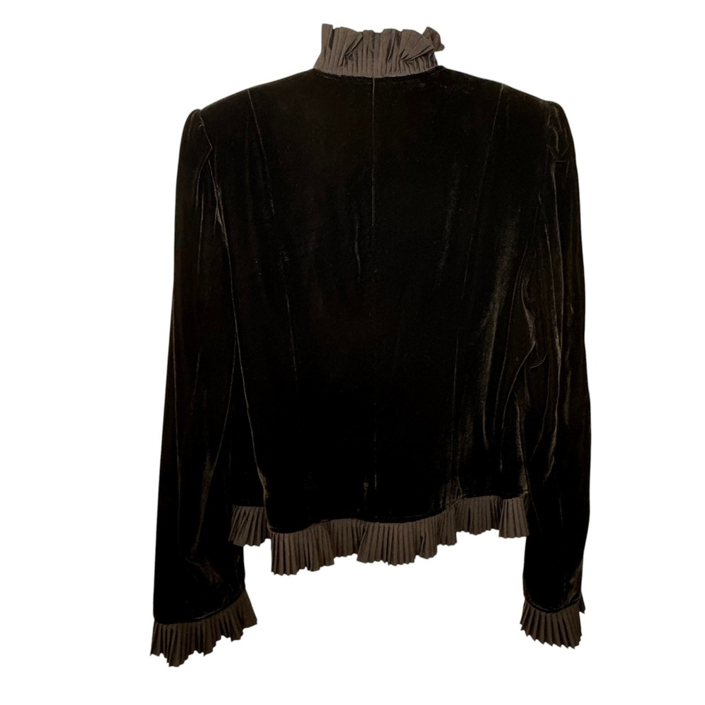 Nygard Black Velvet Ruffle Trim Blazer Jacket Womens 10 Gothic Dark Romance NWT - Picture 2 of 15